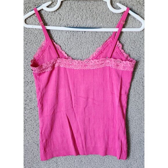 Yuka Women's Size PL Sleeveless Camisole Tank Top Beaded Sequin Lace Trim Pink - Picture 11 of 15